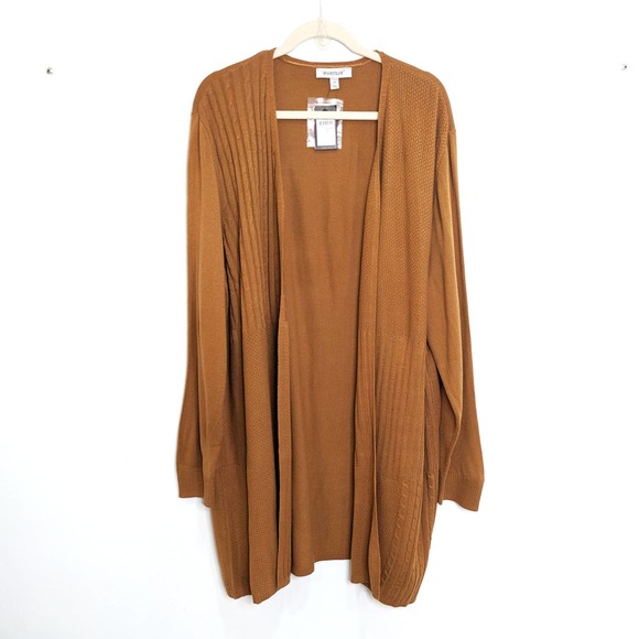 New Avenue Womens 4X Plus Size Long Cardigan Sweater Tan Neutral Gold - Picture 1 of 7